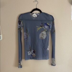 Acne Sheer Floral Long Sleeve Top - Blue